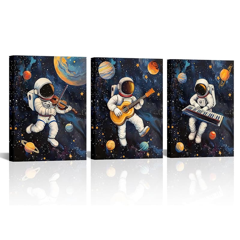 Outer Space Wall Decor Mini Astronaut Musician Playing Piano Guitar Violin Universe Canvas Decorative Painting