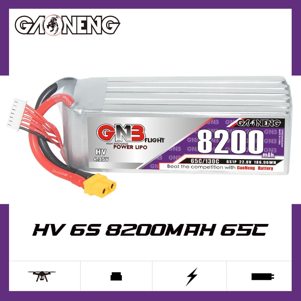 GNB High Energy 6S 22.8V 8200mAh 65C Remote Drone FPV RC Racing LiPo Battery HV