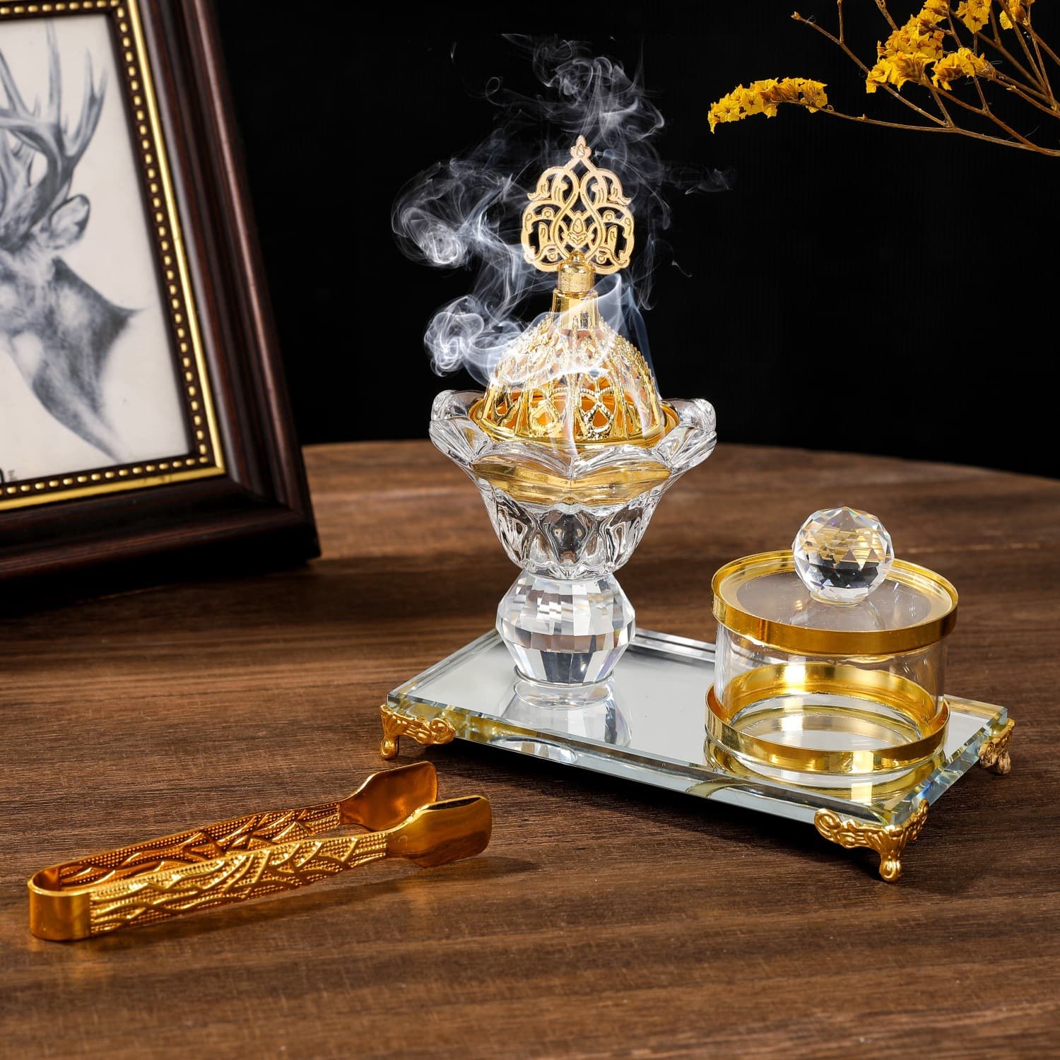 Creative Arabic Crystal Incense Burner with Clip, Dual-Use Candle Holder for Middle Eastern Gatherings, Festive Decorative Ornament Incense Stick Holder