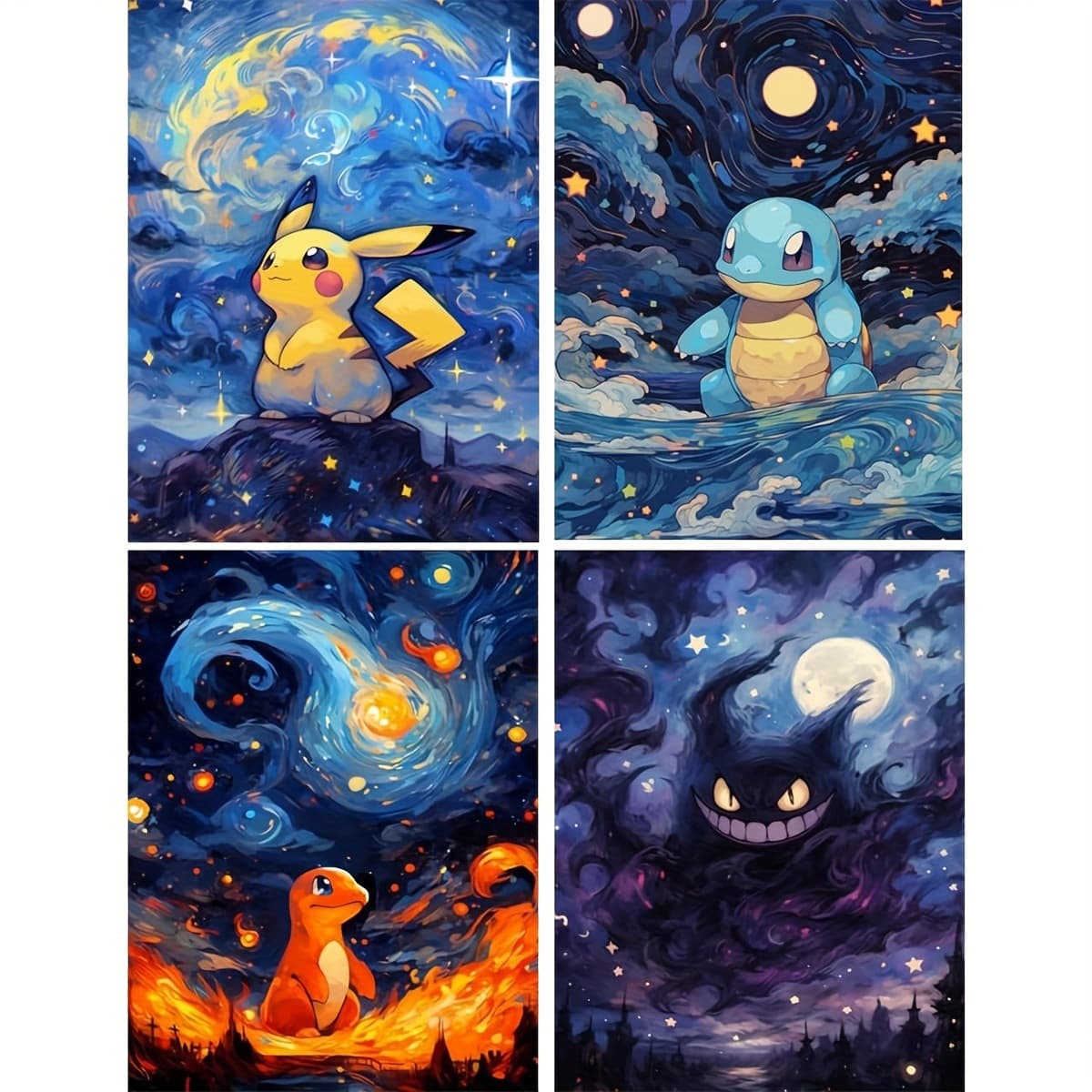 4-piece Pikachu diamond painting kit for adults, cartoon 5D diamond art kit, handmade stickers