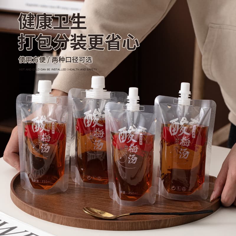 Plum Juice Packaging Bags, One-time Use Stand-up Spout Bags, Transparent Beverage Juice Milk Tea Takeout Sealed Bags