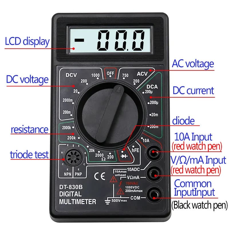 DT830B (9V Battery) Multimeter, Digital Multimeter, Direct Supply from Zero-distance Factory