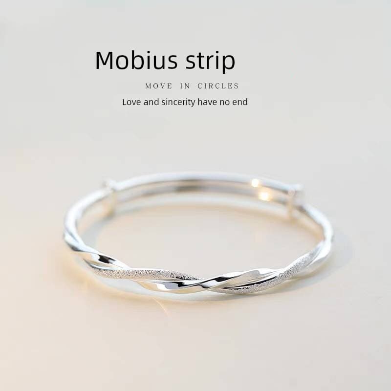 Möbius Ring Silver Bracelet for Women, 999 Pure Silver, Niche Luxury Birthday Gift for Girlfriend