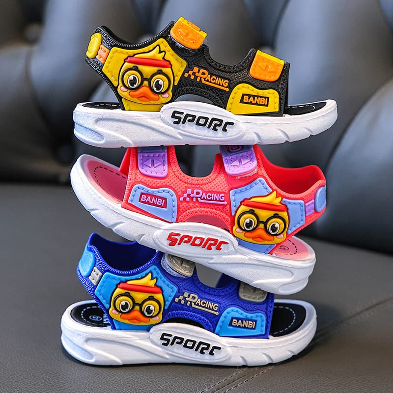 Wholesale Children's Sandals for Boys and Girls, Cartoon Duck Design, Soft Sole, Non-Slip, Hook and Loop Closure