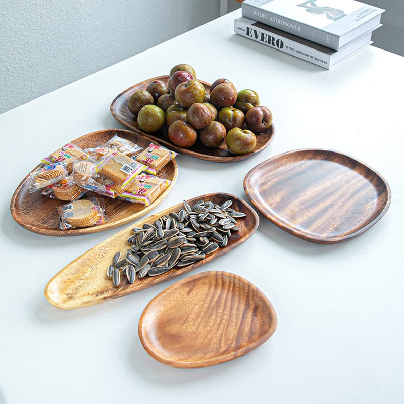 Hundreds of Creative Walnut Wood Fruit Trays for Restaurants, Hotels, Round Tea Trays, Snack Plates