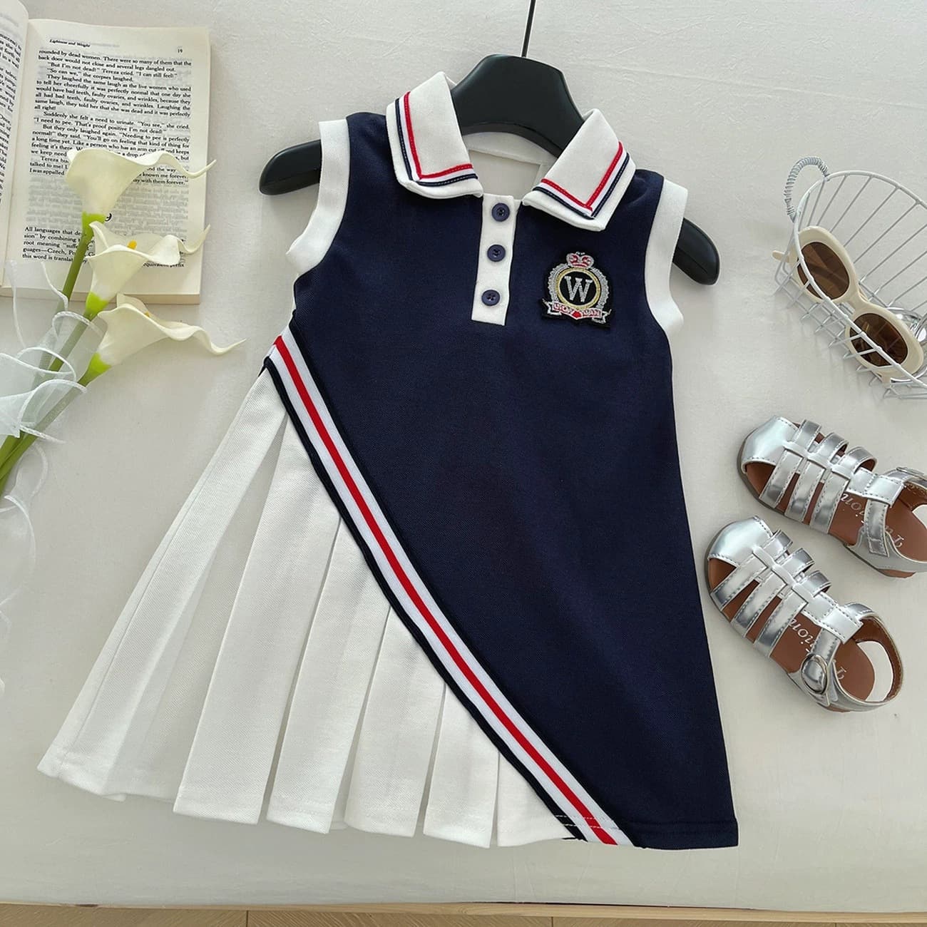 2026 Girls New Summer Dresses Summer Children's Skirts College Girls Navy Style Princess Children's Clothes