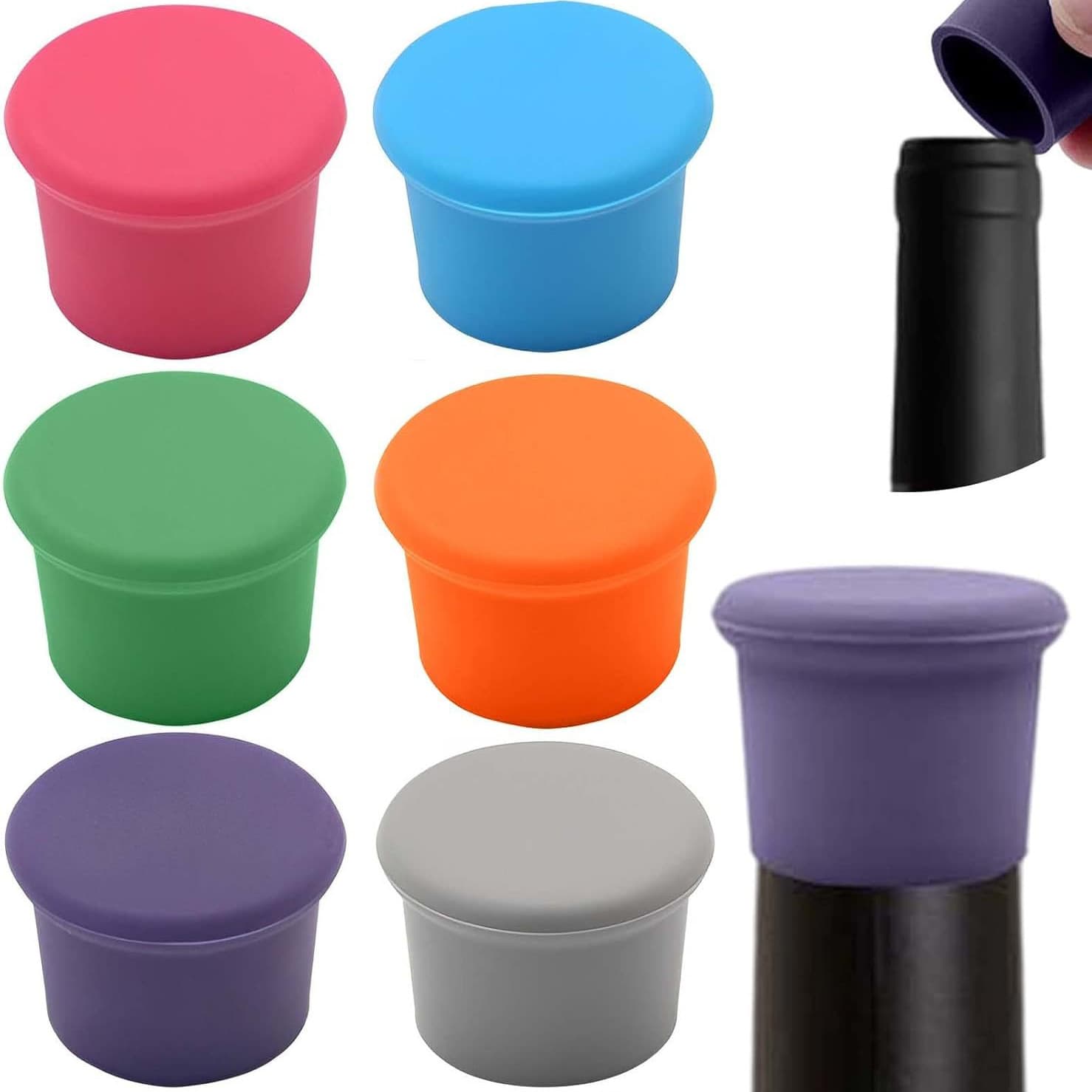 Amazon Food-Grade Multi-Color Silicone Bottle Stoppers, Wine Preservation Lids, Leak-Proof Red Wine Sealing Caps