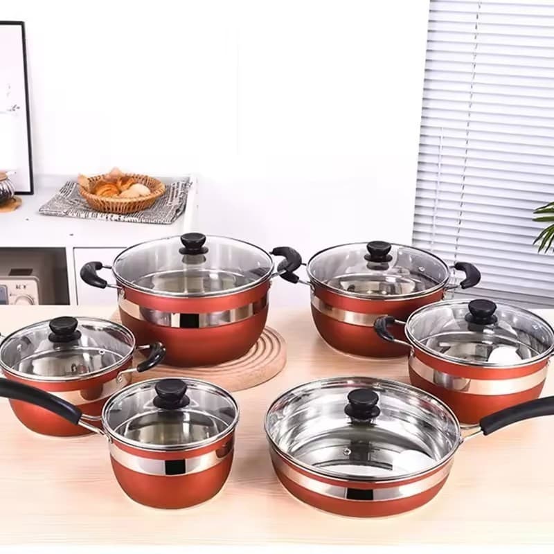 Foreign trade factory stainless steel 12-piece pot set color soup pot frying pan combination cookware set cross-border pot set