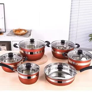 Factory Stainless Steel 12-Piece Cookware Set, Colorful Stockpot and Frying Pan Set, Kitchen Cookware Set for Export