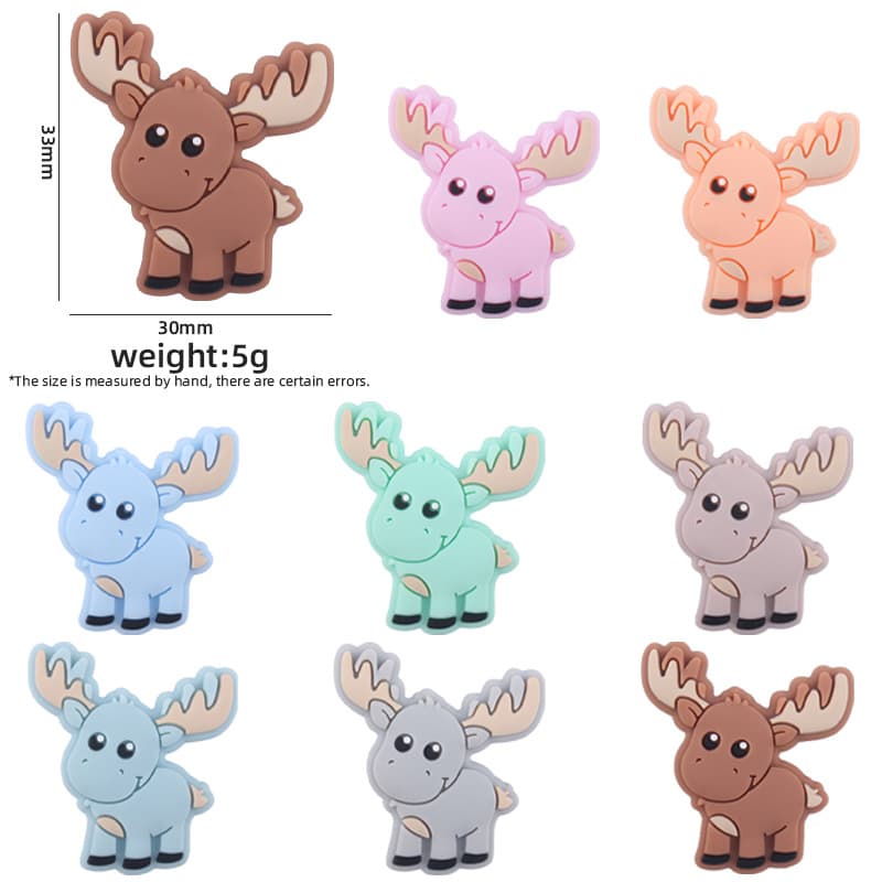 Baby Cartoon Animal Silicone Moose Teether Creative DIY Baby Chewing Pacifier Anti-Drop Chain Small Accessories