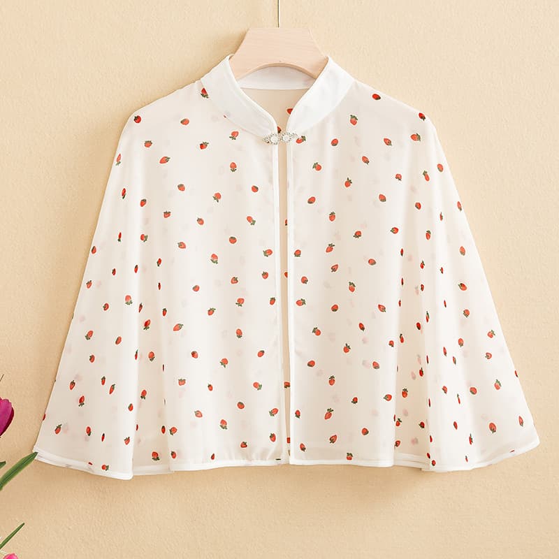 Fudaiyi 9610 Summer Chiffon Printed Small Shawl Retro Sleeveless Cape Shawl for Women, Outerwear with Dresses