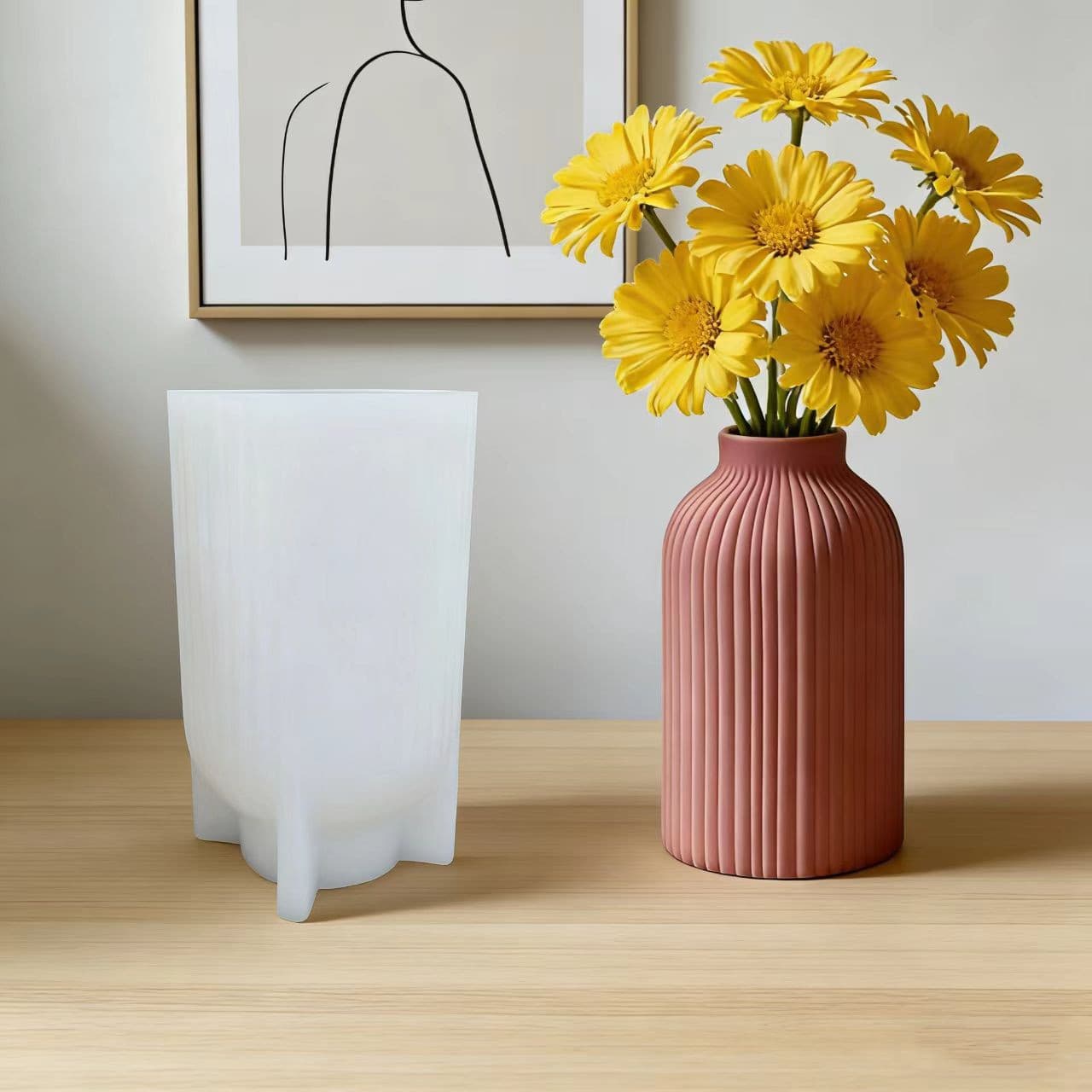 Nordic Vertical Pattern Vase Silicone Mold DIY Plaster Cement Mold Home Flower Arrangement Decoration Resin Mold