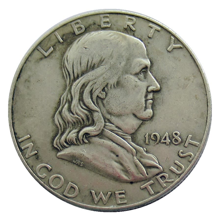 Vintage Replica American Half Dollar Franklin 1948-1963 Brass Silver-Plated Foreign Trade Commemorative Coin
