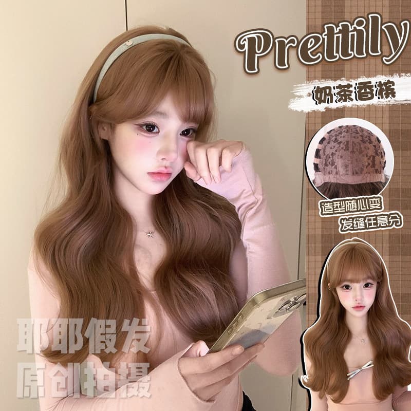 Cross-border wholesale women's long wig summer full cap orange big wave long curly wig lolita wig