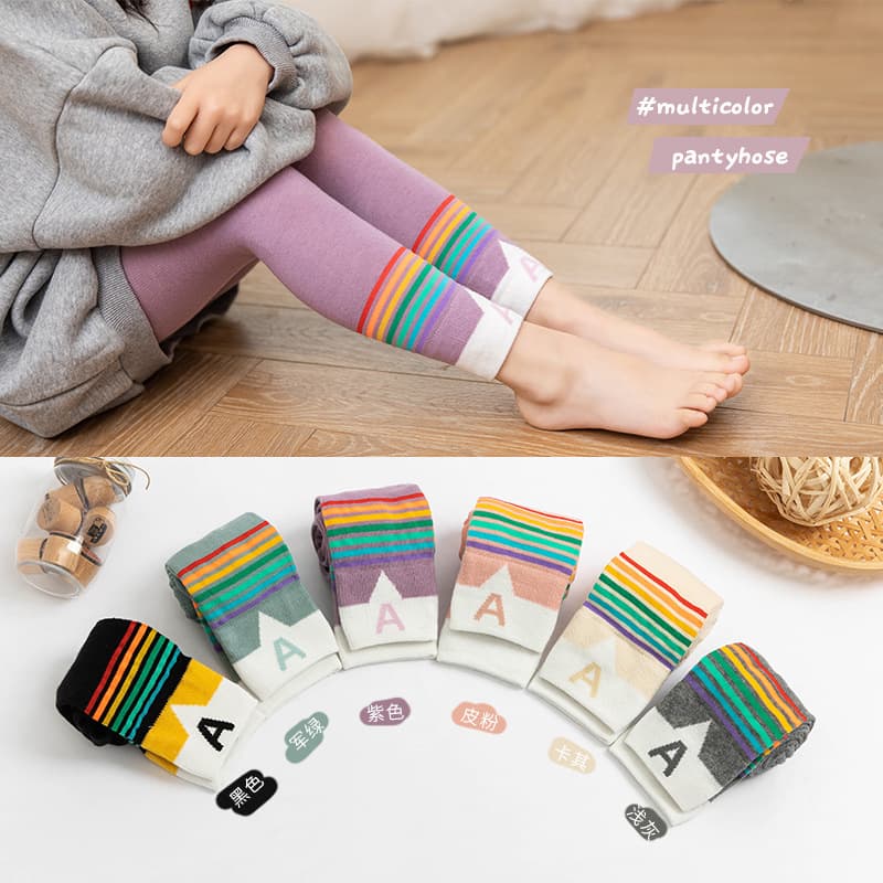 Children's nine-point pants spring and autumn new cotton color-blocking rainbow baby pantyhose girls' bottoming nine-point pants wholesale