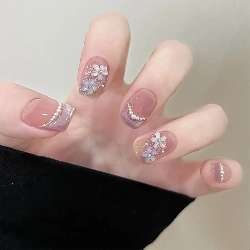 [Five-petal Flower] Cat Eye Armor Small Fresh High-End Short Manicure Finished Removable Nail Patch