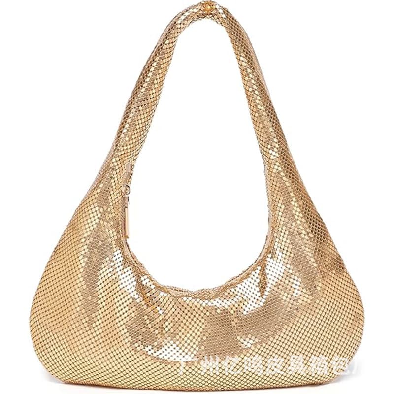Metal Evening Bag Small Shiny Sequin Clutch Purse Ladies Dress Wedding Party Formal Event Scale Texture