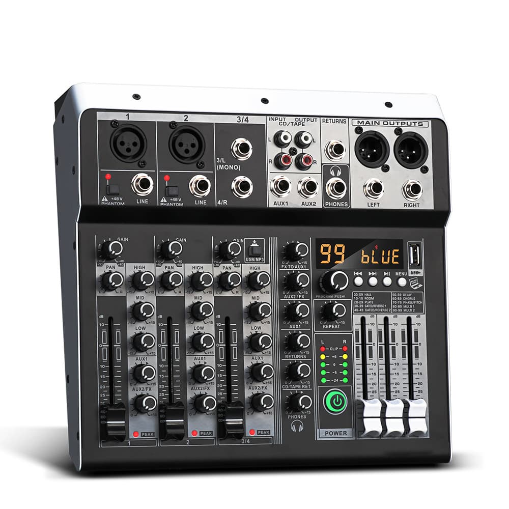 Cross-border best-selling Bluetooth sound card, digital mini 4-channel mixer, professional stage live streaming USB mini mixer