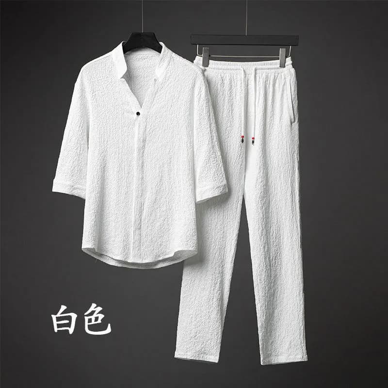 Cross-Border Trade Men's Five-Sleeve Set Summer Large Loose Mid-Sleeve Two-Piece Set Men's Versatile Fashion Thin Style