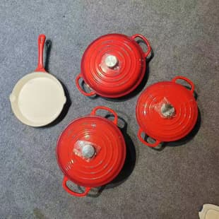 Cast Iron Enamel Pot Set 4-Piece Braiser Pan Frying Pan Seafood Pot Milk Pot Non-Stick Multi-Purpose Cookware Set