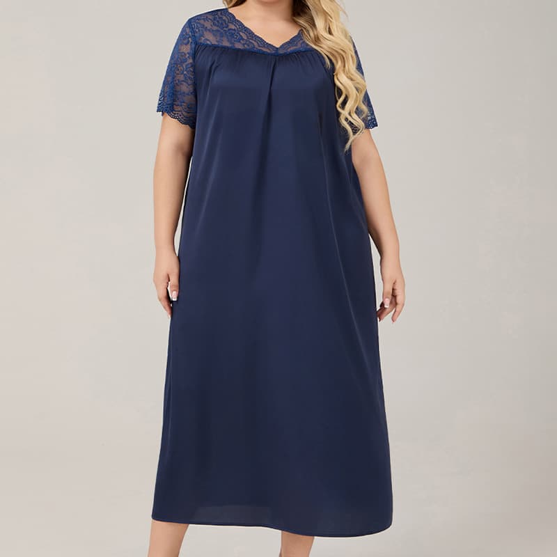 Yaoting Cross-Border Large Size New Hot-Selling Women's Pajamas Ice Silk Short-Sleeve Nightgown Loose Casual Home Wear 7012