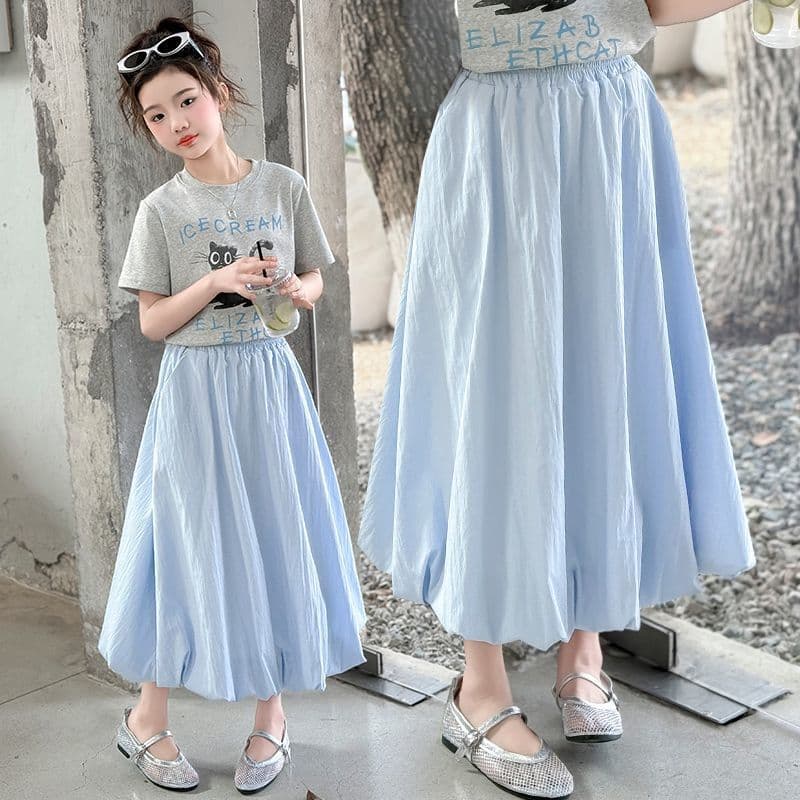Stylish summer dress for girls, super fairy-like forest style ice silk lantern flower tulip skirt, casual mid-length versatile skirt