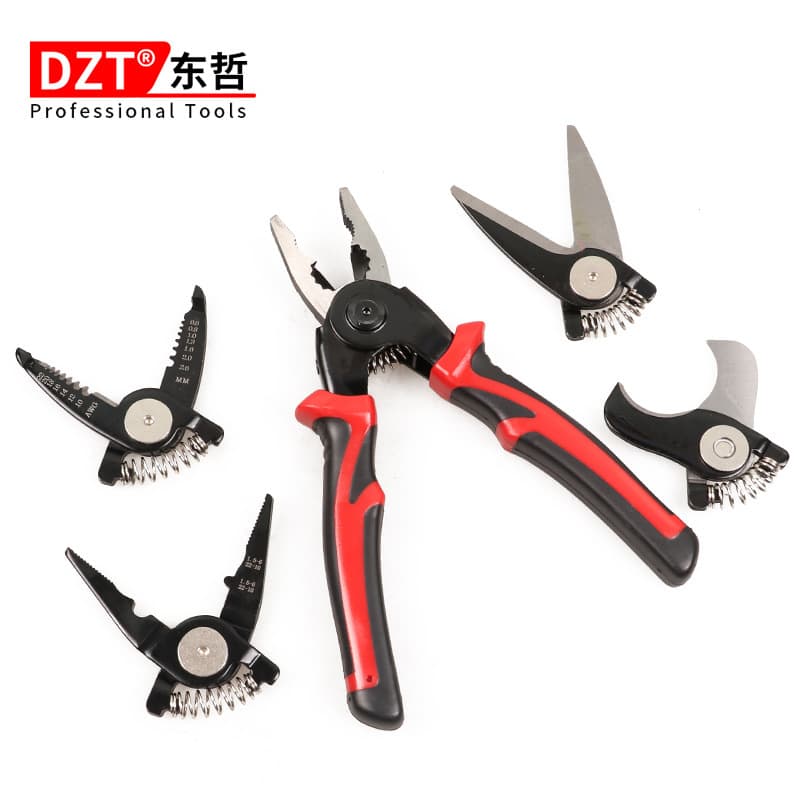 Five-in-one pliers multi-functional electrician wire cutters replaceable head wire cutters stripping pliers hardware tool set