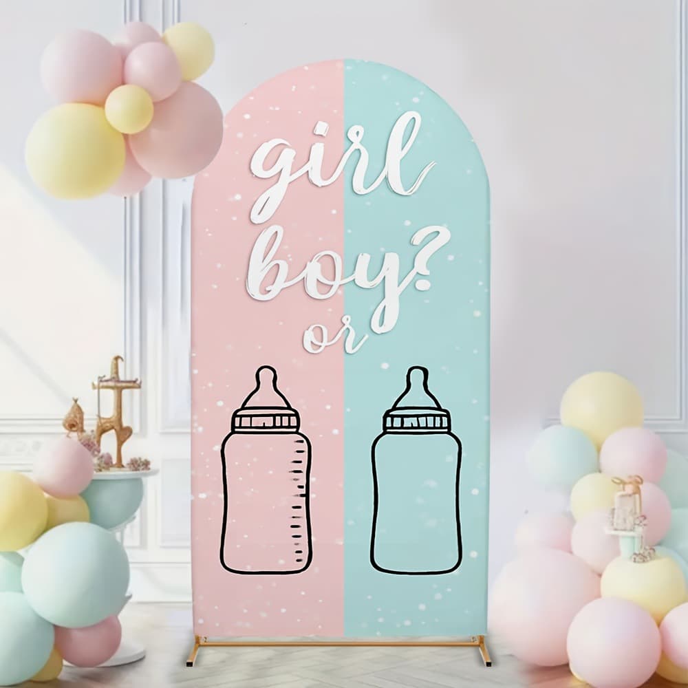 Cross-Border Blue and Pink Balloon Baby Bottle Print Gender Reveal Baby Shower Birthday Party Decoration Arch Background Cloth Cover