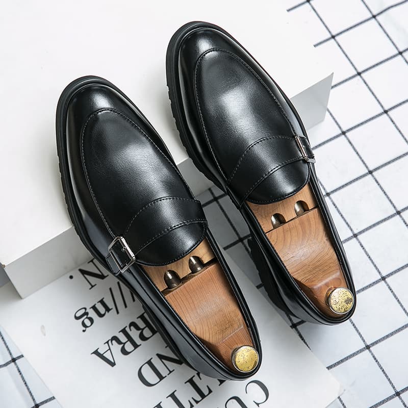 Export Large Size Buckle Men's Business Casual Leather Shoes Fashion Formal Slip-On Men's Shoes Black Wedding Shoes Loafer Shoes