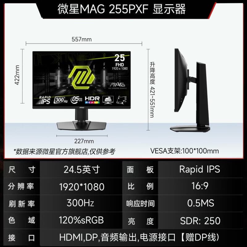 MAG 255PXF 24-inch 1K 300Hz Monitor Esports High Refresh Rate Desktop Computer Display