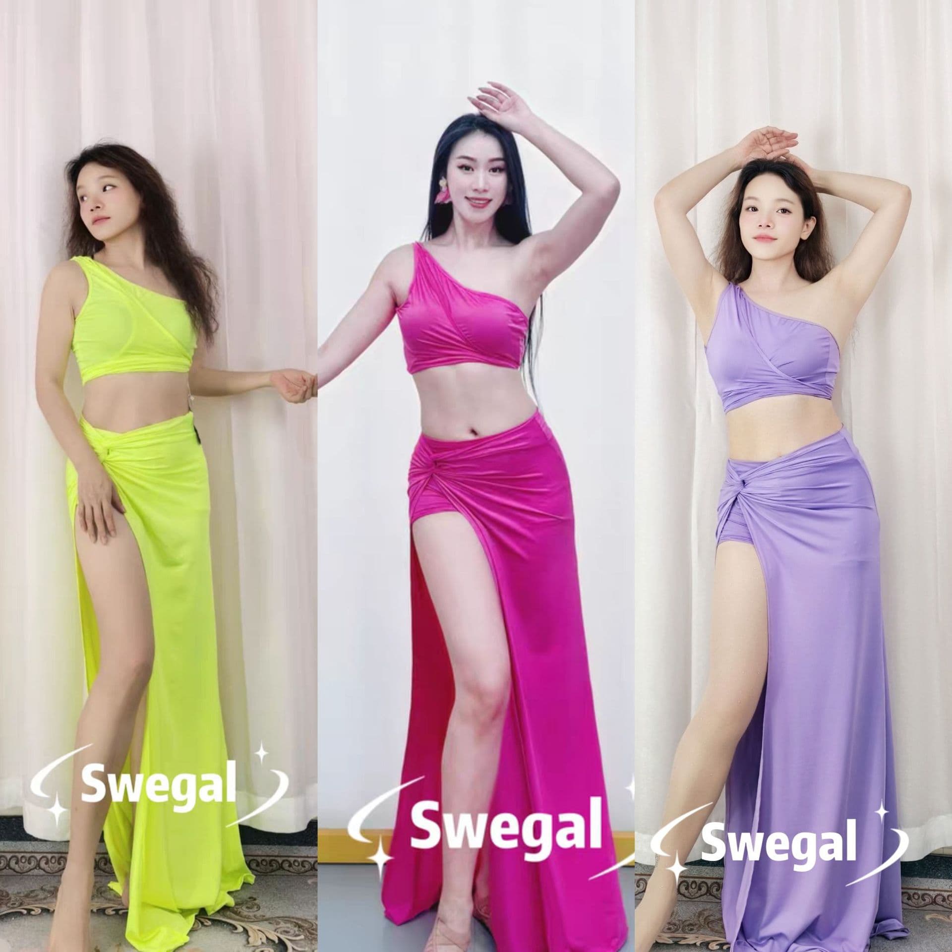 Swegal Belly Dance Practice Wear Autumn Spandex Tie-back Vest with Twist Skirt Oriental Dance Practice Outfit Whitening