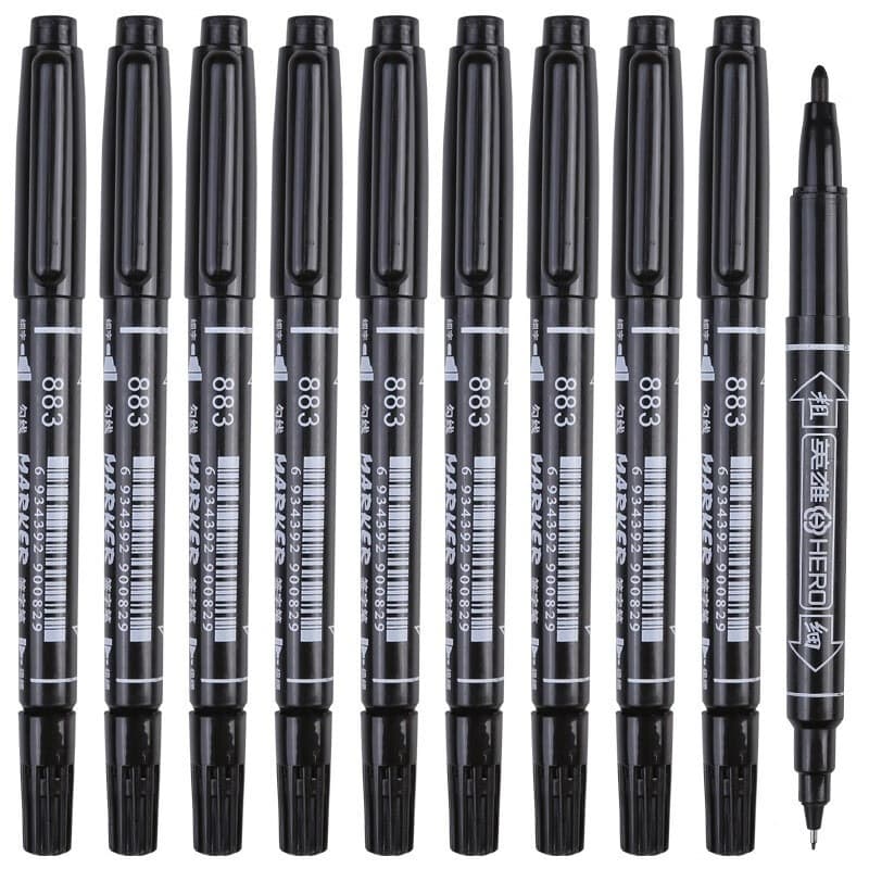 Hero Marker 883 Marker Hook Line Pen Double-ended Marker Painting Student Water-based Marker Black