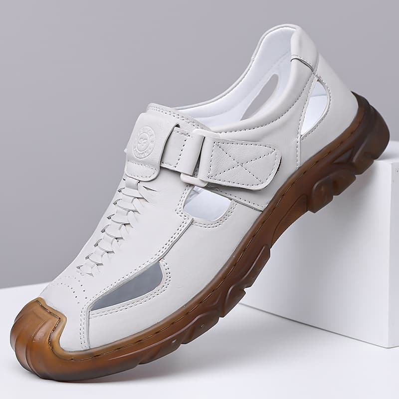 Men's Leather Sandals Top Layer Cowhide 2026 Summer New Hollow Breathable Hole Shoes Trendy Anti-Slip Men's 528