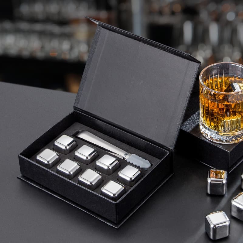 304 Stainless Steel Ice Cubes Creative Whiskey Chilling Metal Quick Freeze Ice Cubes Square Ice Cube Set Gift Box