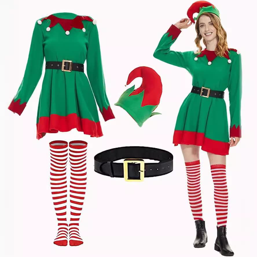 Women's Elf Costume, Women's Christmas Elf Costume, Women's Elf Costume Dress and Hat