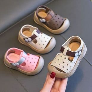 New Baby Walking Shoes, Cute Toe Cap Anti-Collision Anti-Slip Sandals, Soft Sole Toddler Outdoor Beach Sandals for Kids