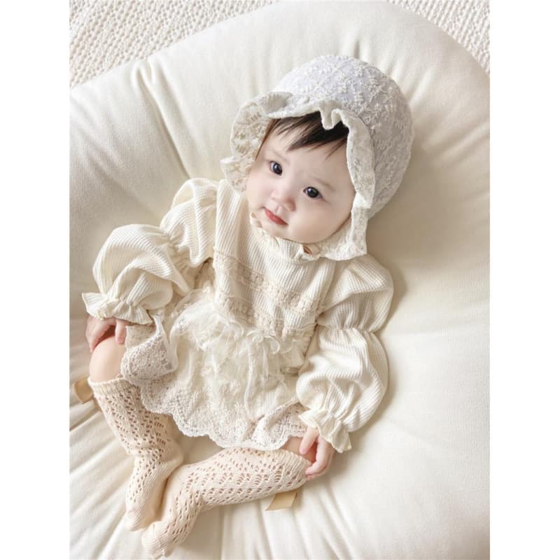 INS Autumn Baby Girls Waffle Lace Long-Sleeve Romper Princess Onesie
