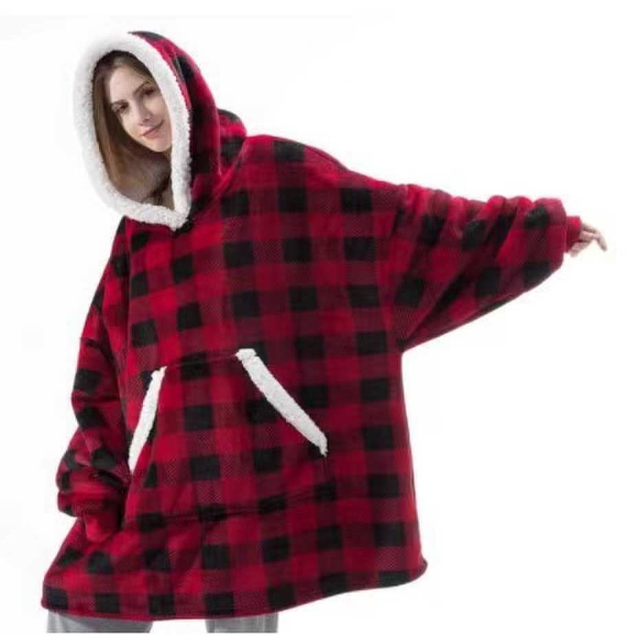 Thickened and Extended Pullover Fleece Pajamas, Warm TV Blanket, Outdoor Cold-Proof Sleepwear, Couple's Fleece Sweatshirt for Warmth