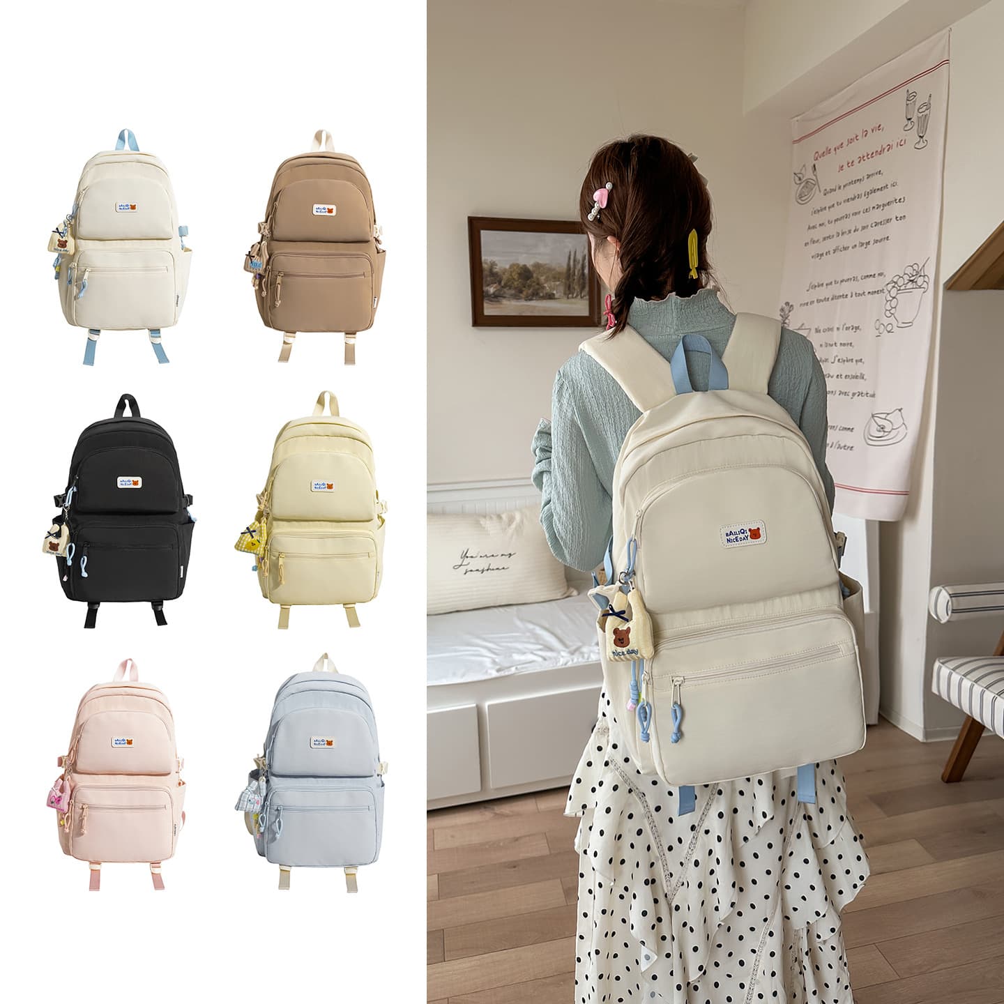 Elementary school student schoolbag, female junior high school student, large capacity simple campus backpack, college student travel leisure backpack