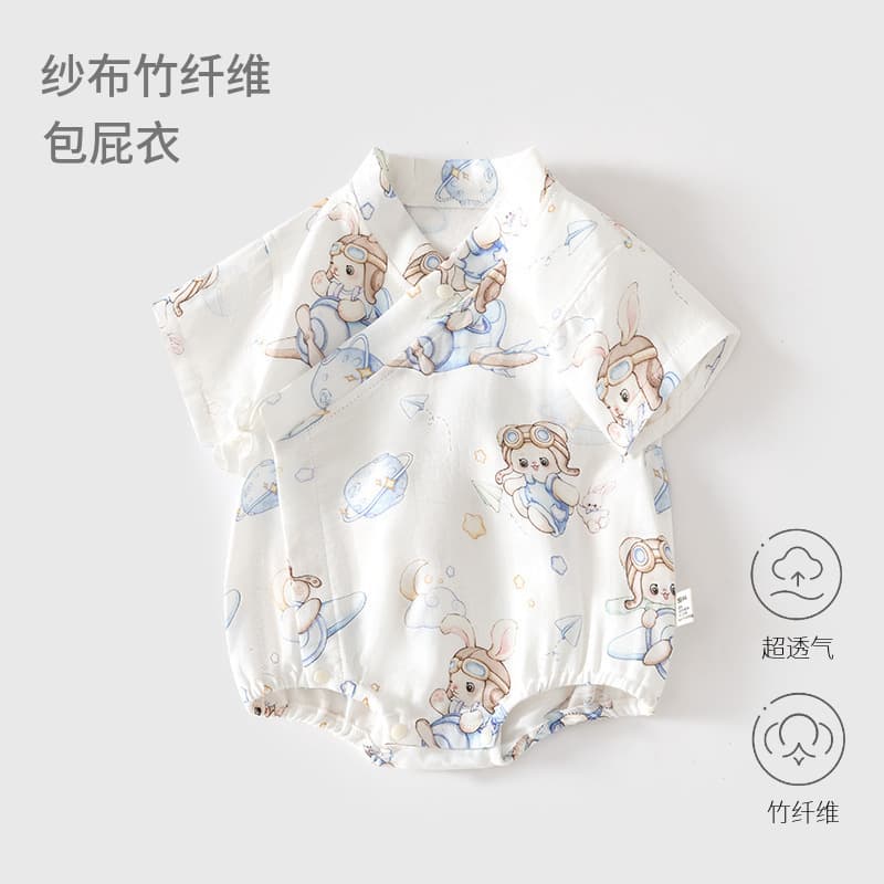 Baby gauze wrap clothes, summer thin baby triangle crawl clothes, short-sleeved jumpsuits, newborn monk clothes