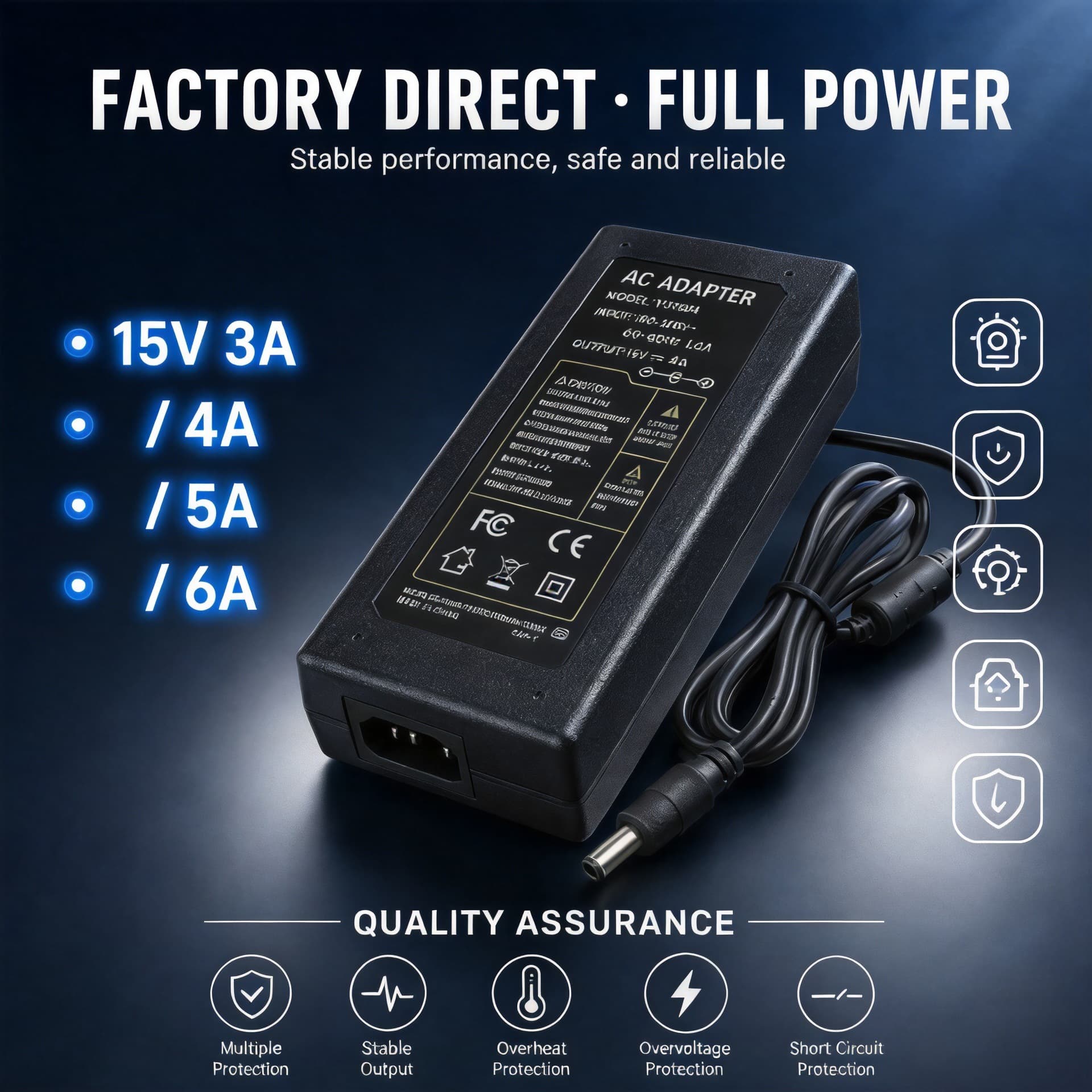 15V 3A Power Adapter Laptop Power Supply 15V 4A Charger Power Supply 5A DC Regulated Switching Power Supply 6A
