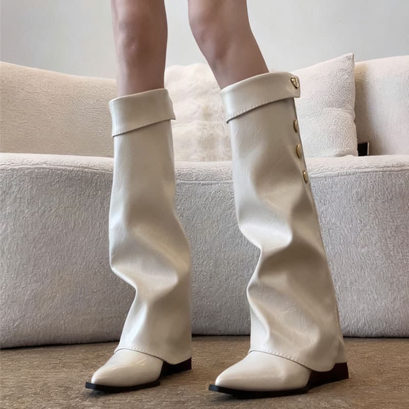 Xiaoxiang Style Pointed Toe Wedge Heel Long Boots Women's 2025 Autumn/Winter New Retro Over-the-Knee Tube Rider Boots