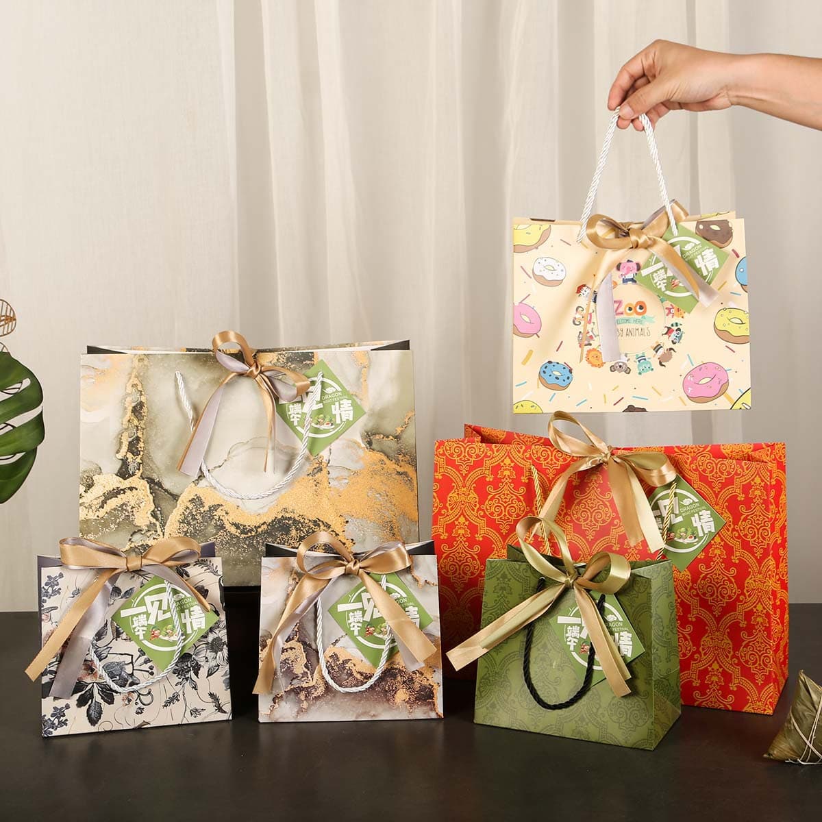 Dragon Boat Festival ink marble pattern companion gift paper bag, ins gift bag with printed LOGO, zongzi bag