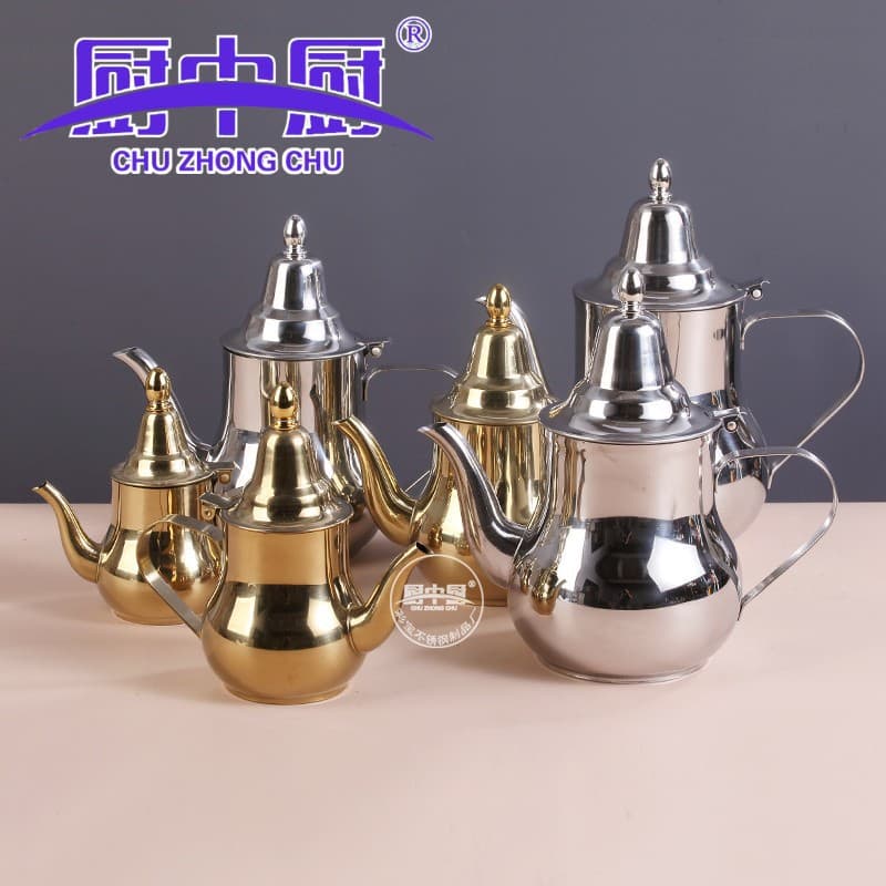 Stainless steel Moroccan kettle golden teapot with mesh drain non-magnetic Arabian palace teapot cross-border foreign trade wholesale