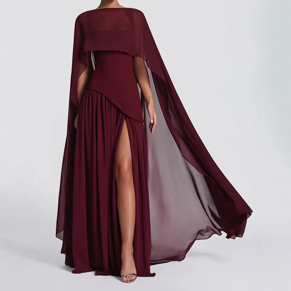 Ladies elegant cross-border European and American 2026 new fashion pleated slim backless sexy slit long dress