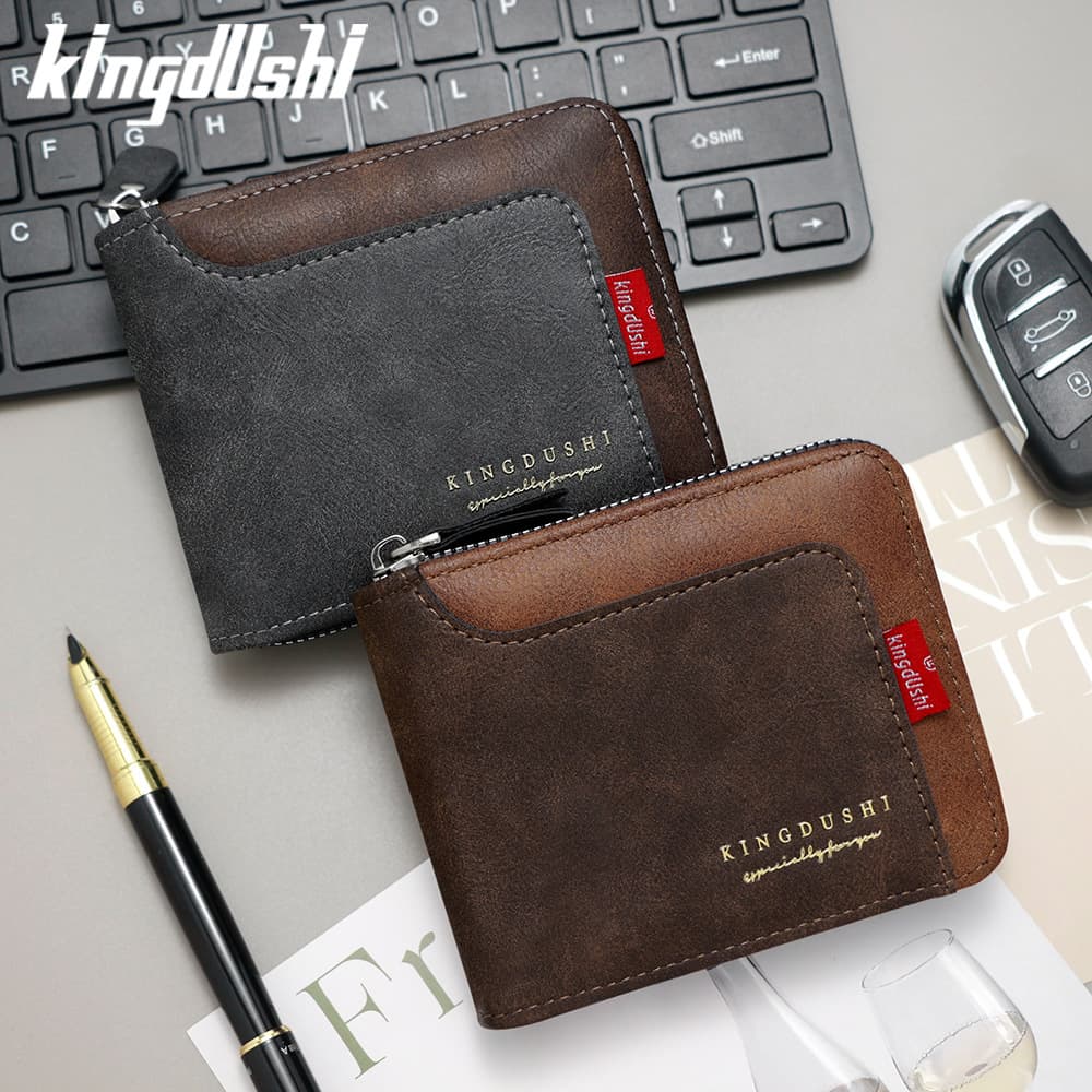New color-blocked men's short chain wallet, tri-fold hinged coin purse, wholesale men's wallet.