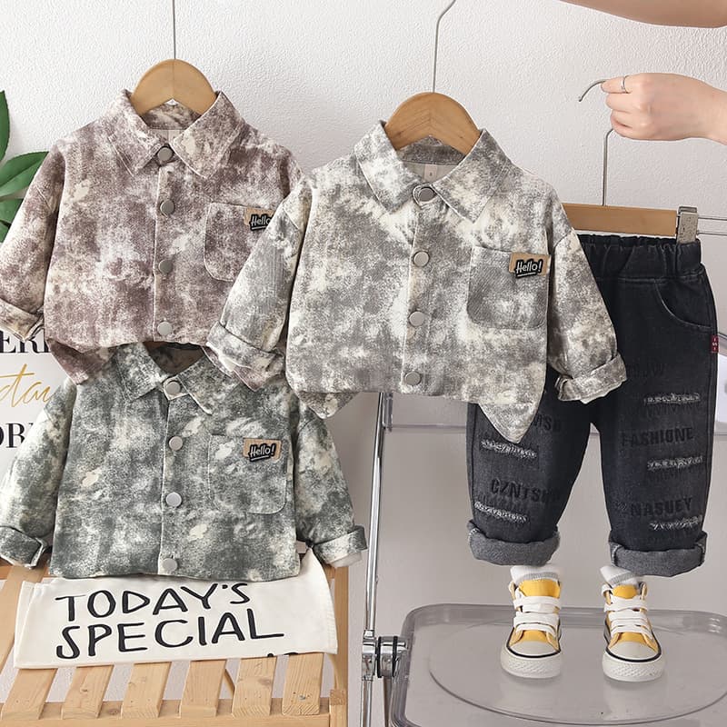 2026 New Boys Autumn Suit Children's Tie Dye Long Sleeve Two Piece Suit Handsome Baby Spring Autumn Clothes Trendy Wholesale