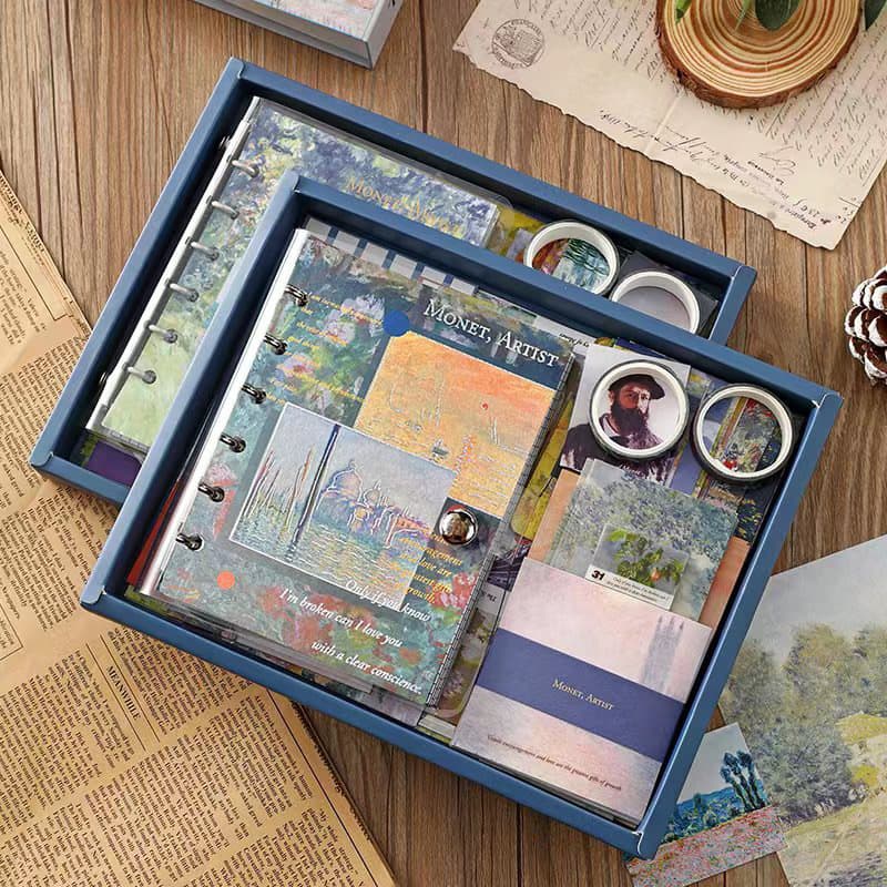 Vintage European Style Confident Hand Journal Gift Box Set, Van Gogh Oil Painting Gift Box with Tools and Materials