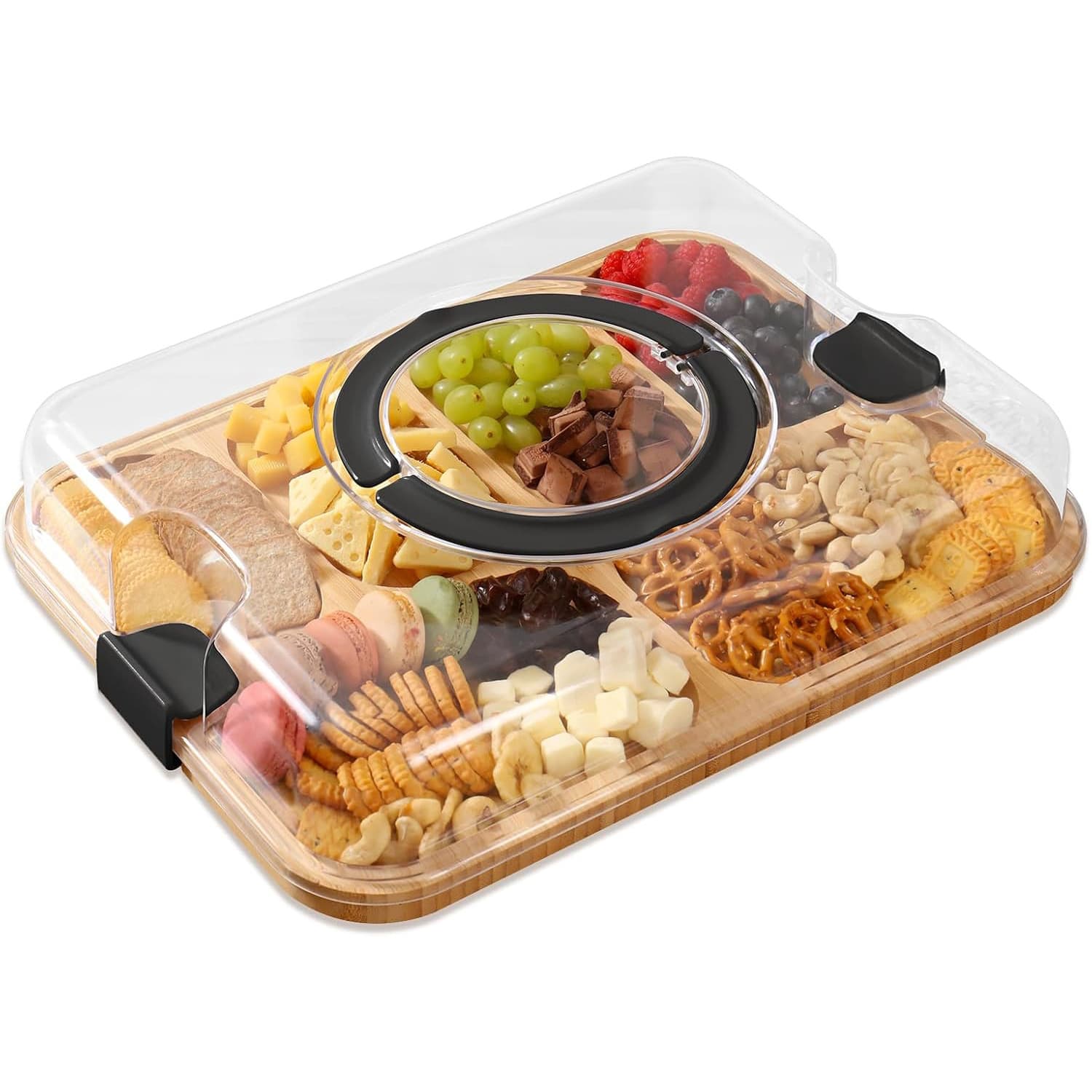 Bamboo Kitchen Cutting Board with Lid, Wooden Food Meat Steak Dish Plate, Double Sided Cutting Board for Parties and Outdoor