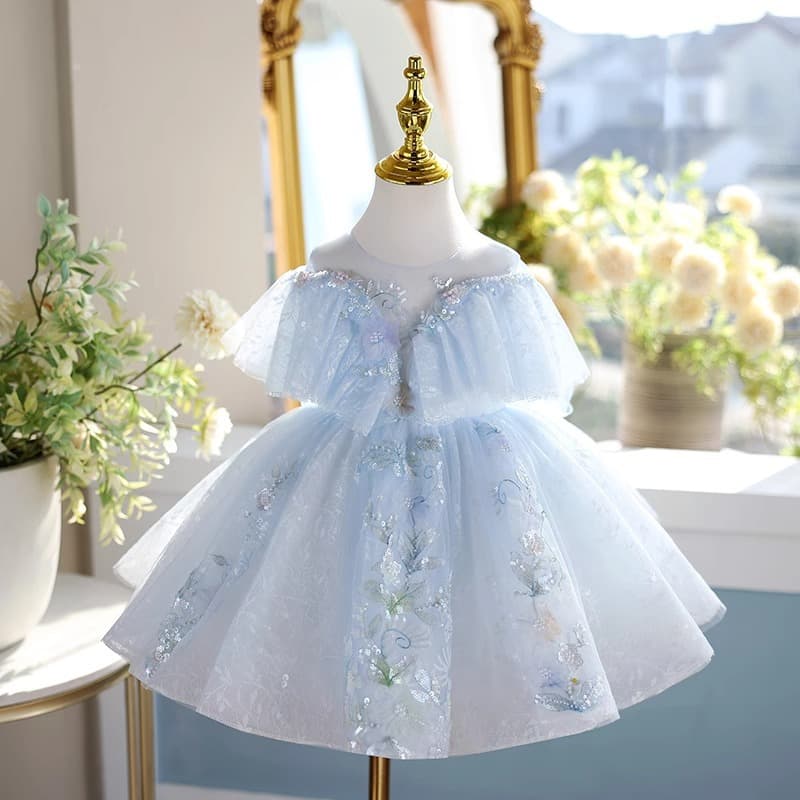 Girls' new style 2026 princess dress children's blue Children's Day event host piano performance dress dress
